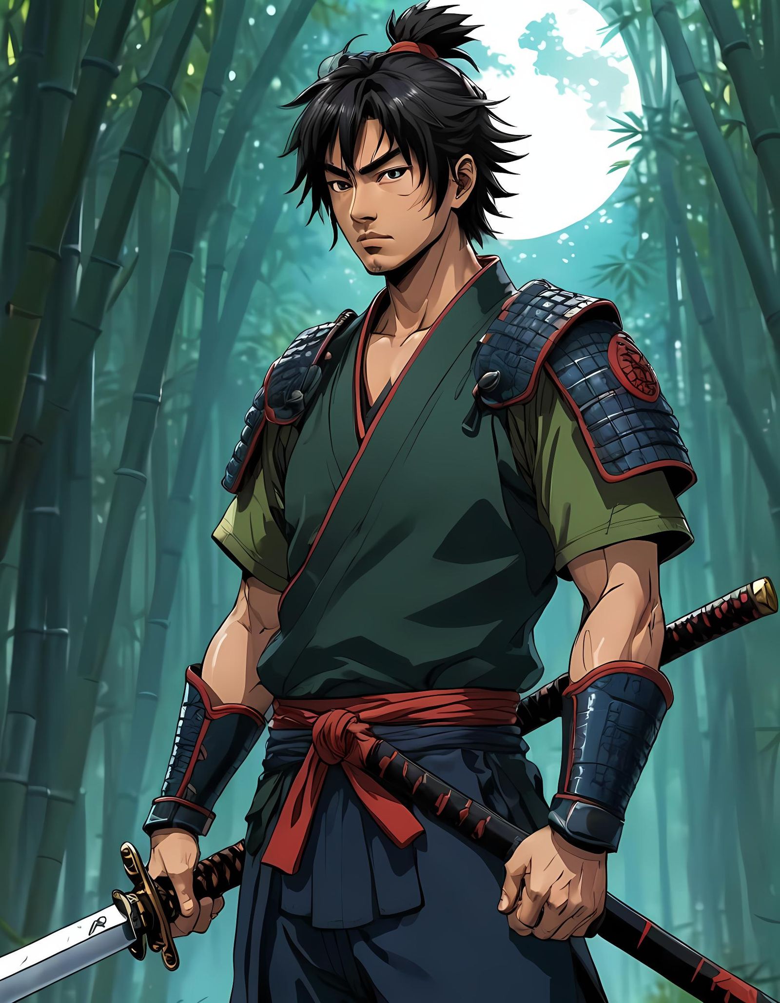 Young Samurai Warrior in a Bamboo Grove