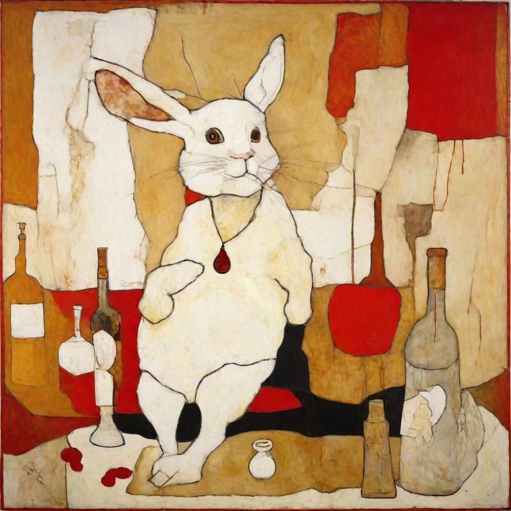 Disturbing Fat Rabbit Drinking, in Expressionist Style