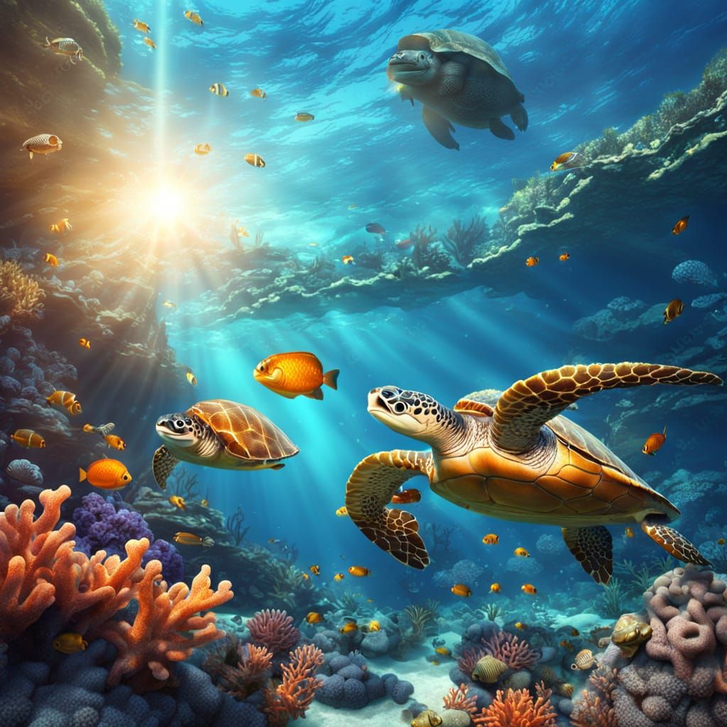 Vibrant Coral Reef Scene with Marine Life