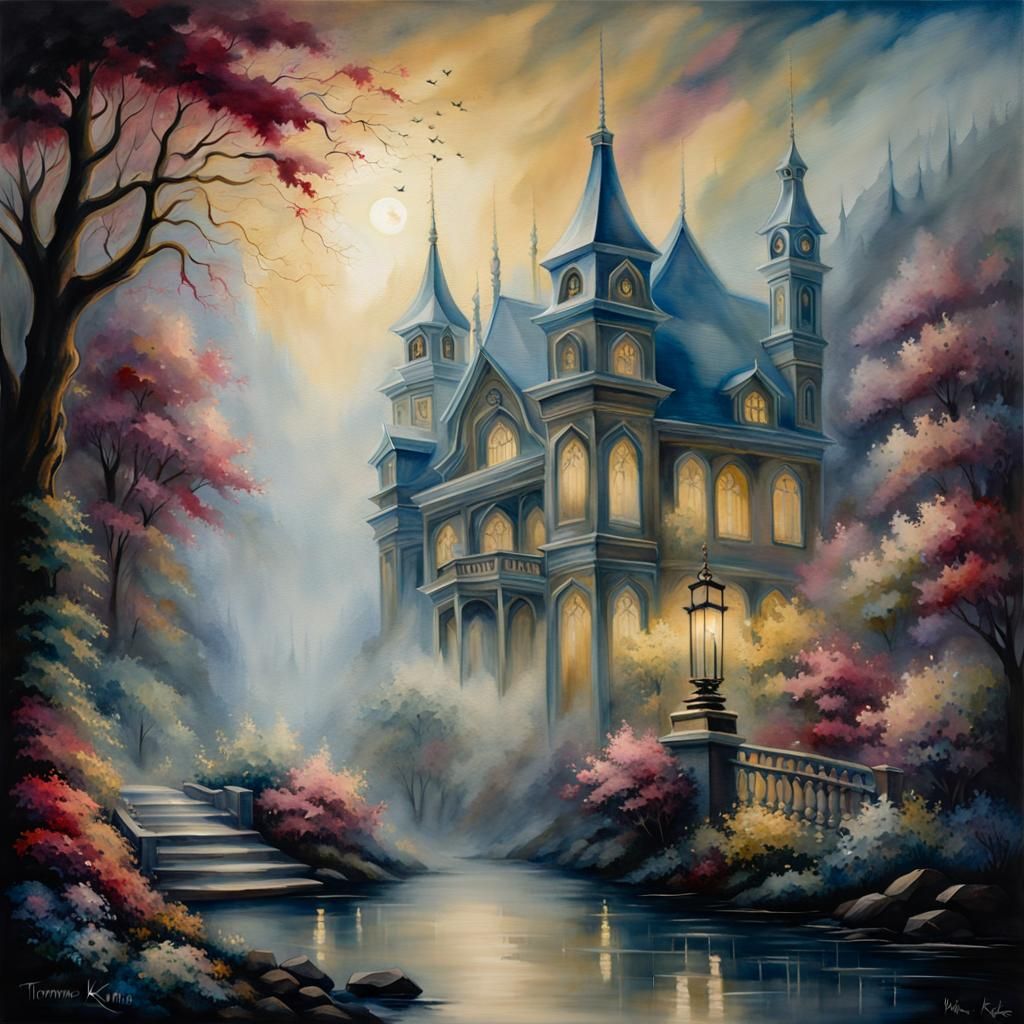 Ethereal Fantasy House as Sinister Liquid Watercolor