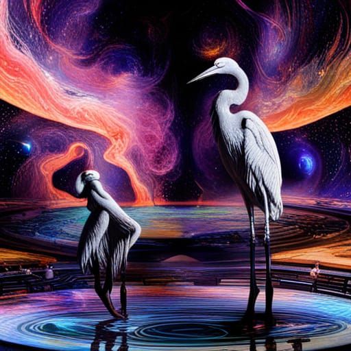 The Heron Stands on one leg in a cosmic pool II