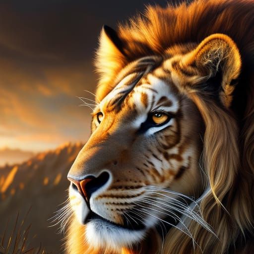Hyperrealistic Lion Portrait in Golden Light