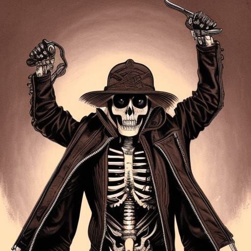 Skeleton in Leather Jacket: Comic Book Art