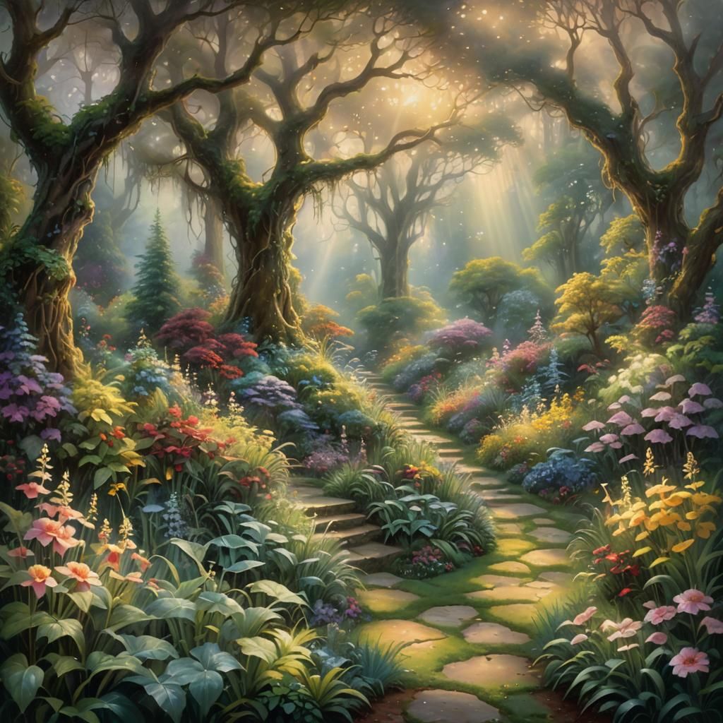 Ethereal Fantasy Garden with Glowing Pathway