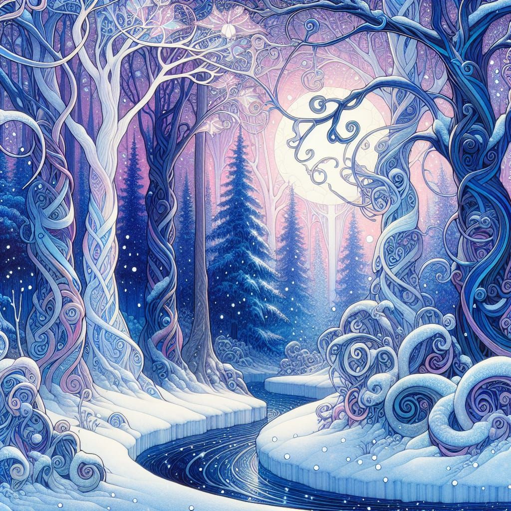 Winter Enchantment in Art Nouveau Style