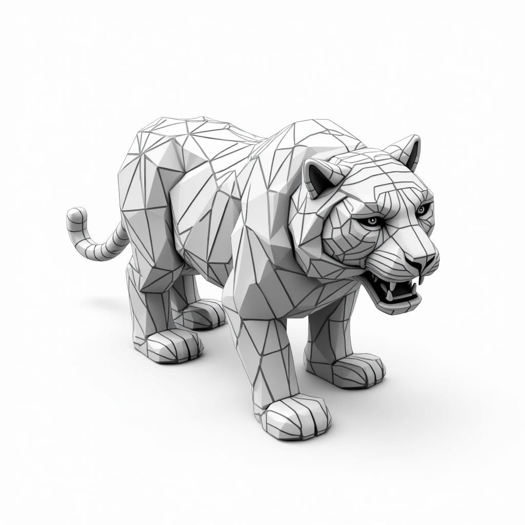 3D Tiger Puzzle in Black and White Vector Style