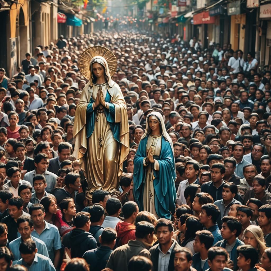 Vibrant Street Procession of the Virgin Mary