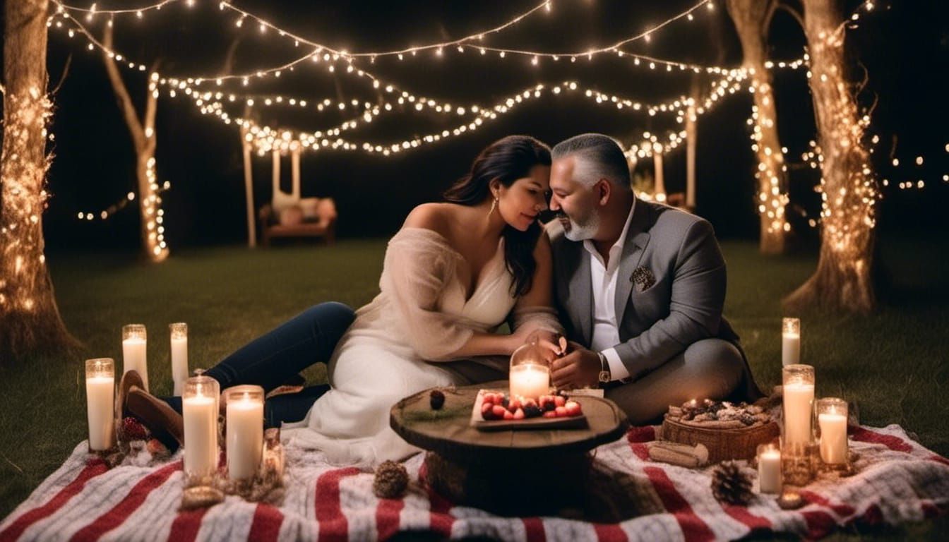 Romantic Candlelit Picnic Scene with Couple