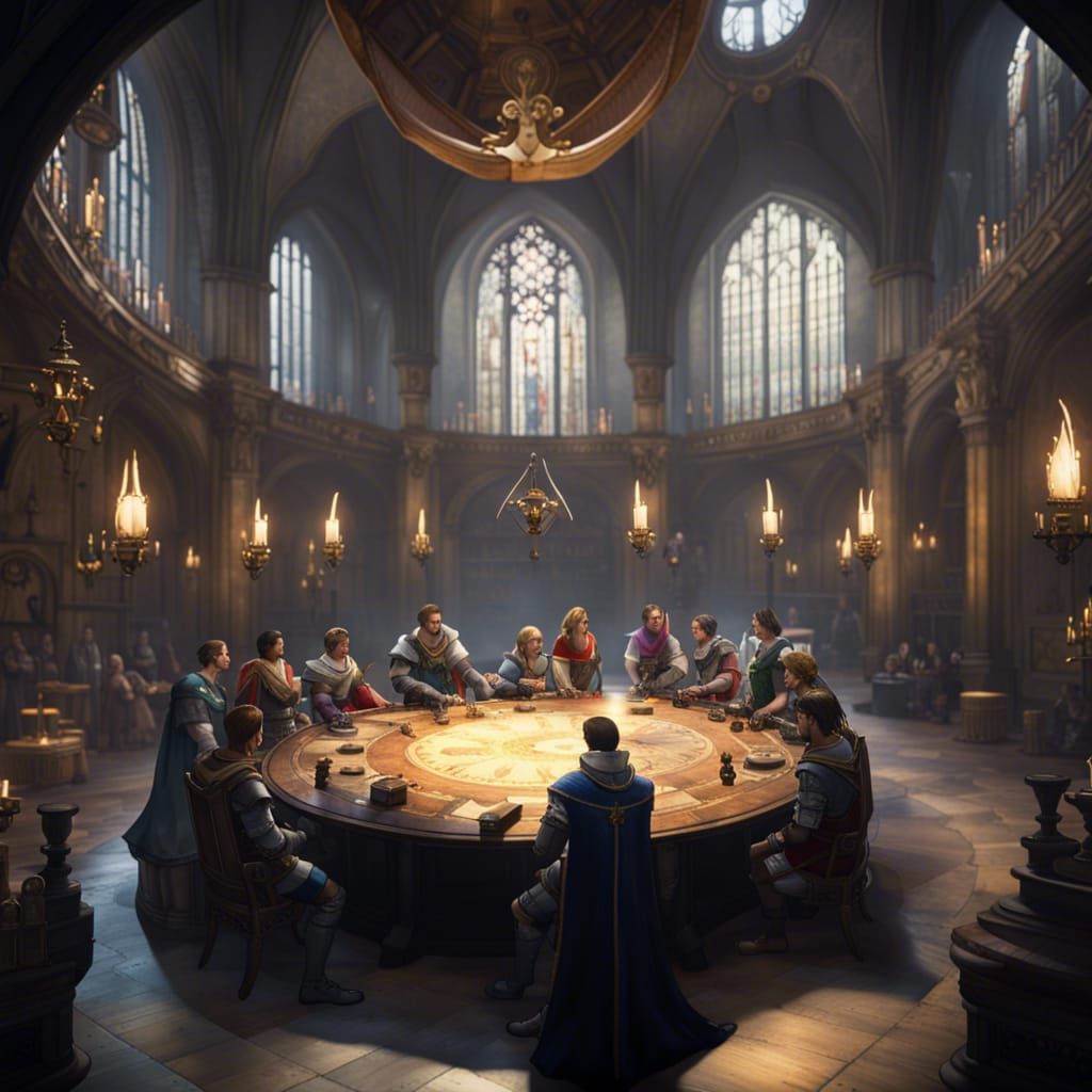 Gamers as Knights of the Round Table, Detailed Matte Paintin...