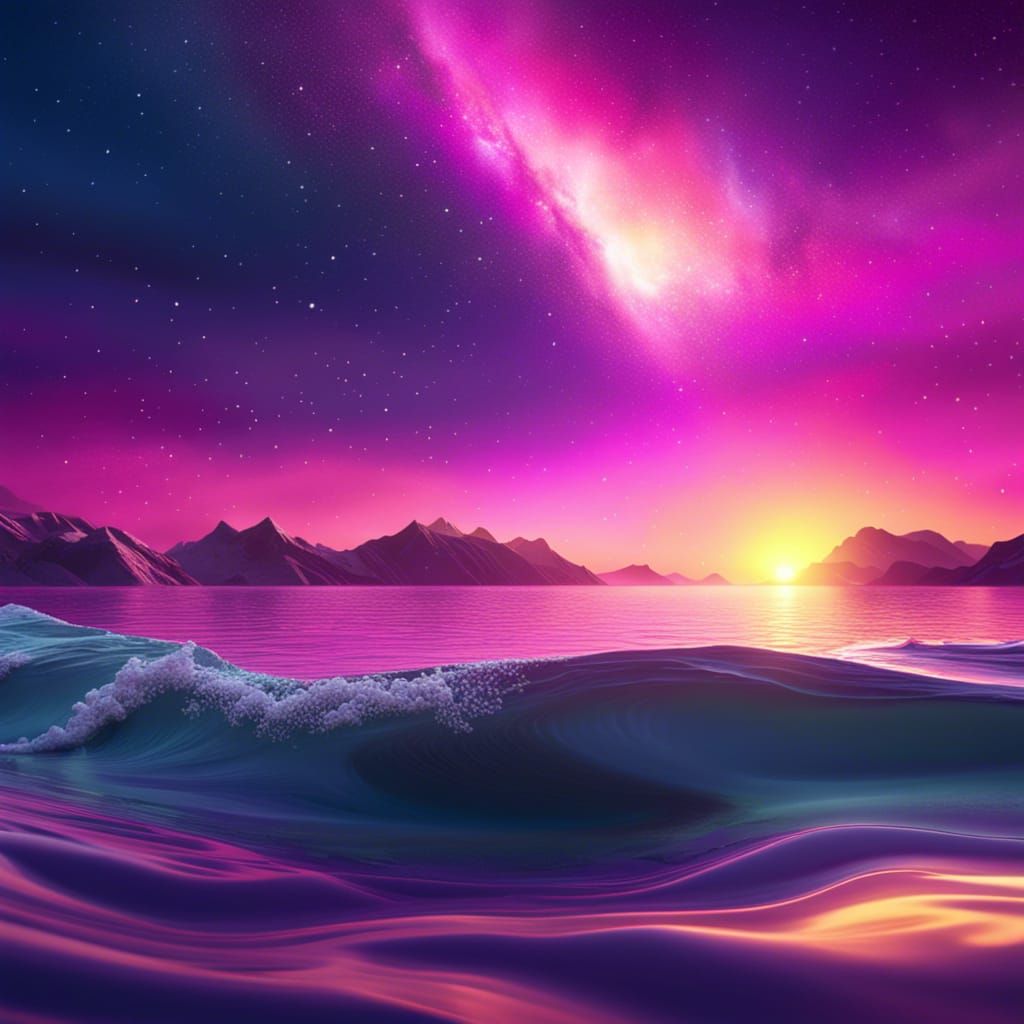 Luxurious Yacht at Magenta Sunset with Aurora Sky