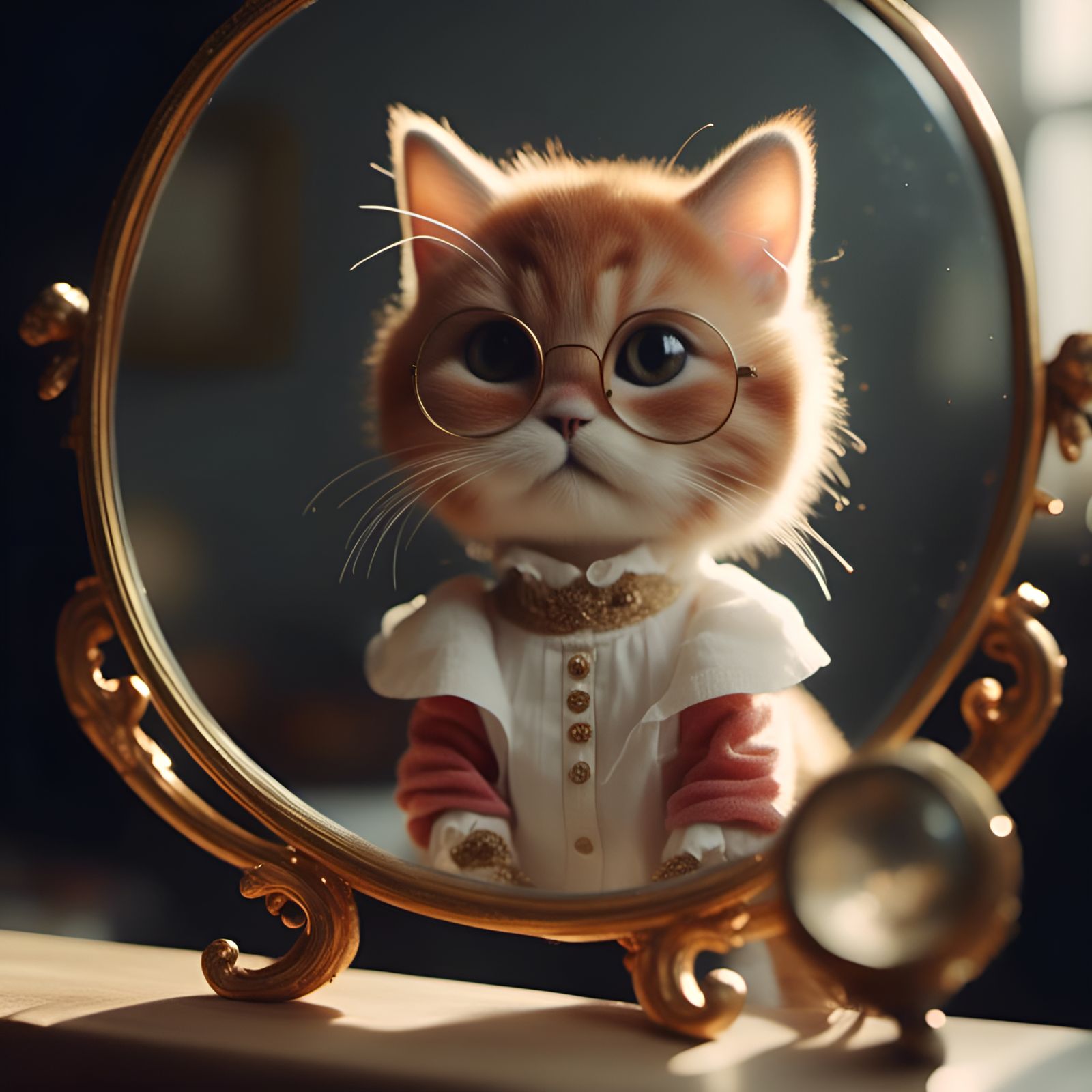 Adorable Cat Portrait Reflecting in a Mirror
