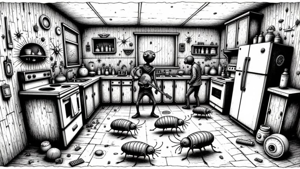 Punk Roach Band Performing in Grimy Kitchen, Ralph Steadman ...