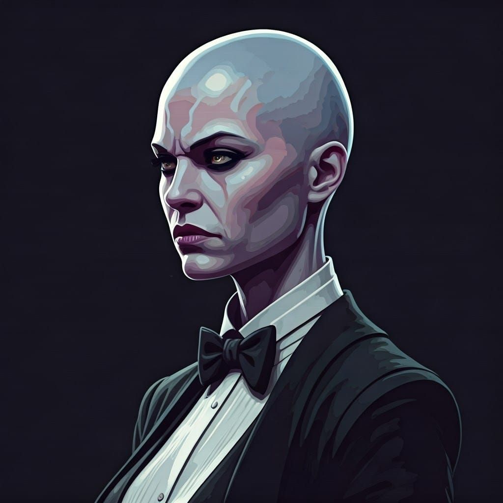 Bald, Bowtie, Scowl