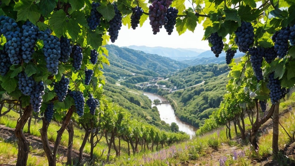 Sunlit Vineyard Landscape in Vibrant Hues