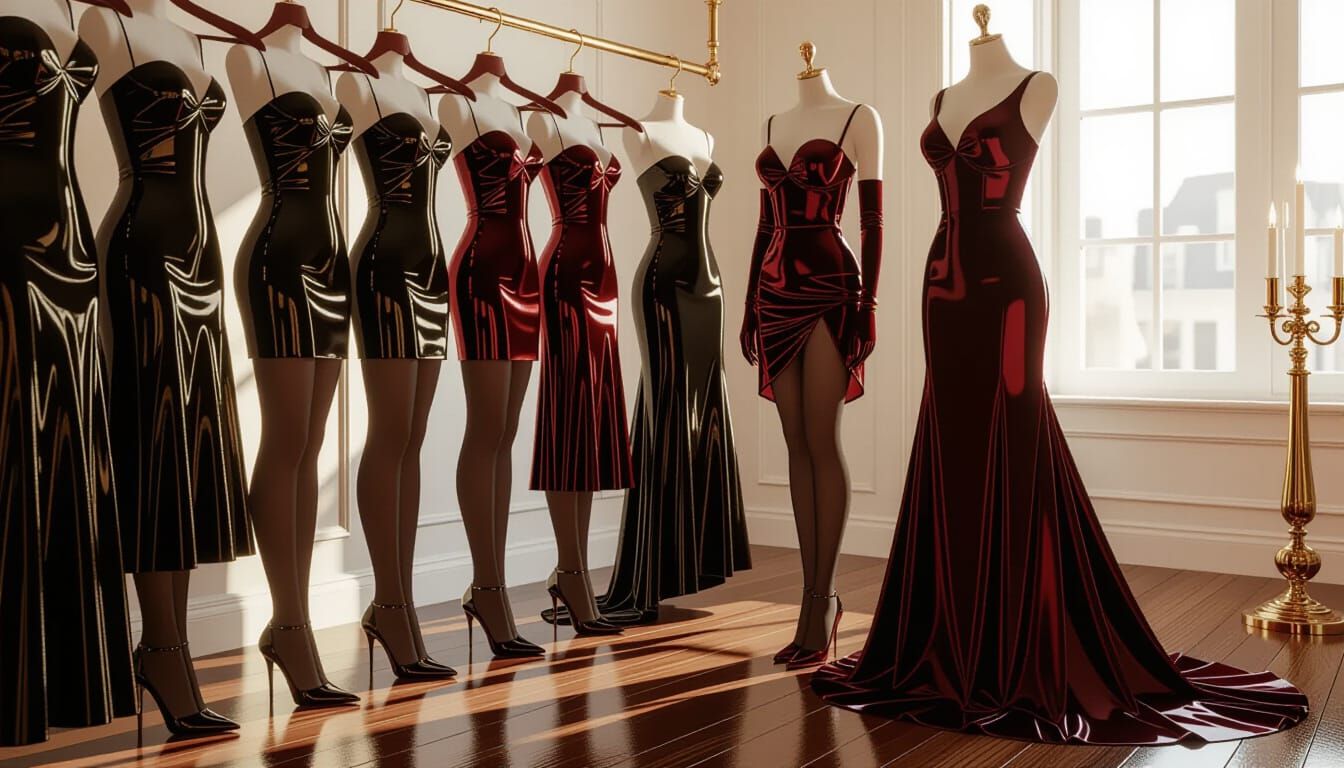 Victorian Wardrobe with Opulent High-Shine Garments