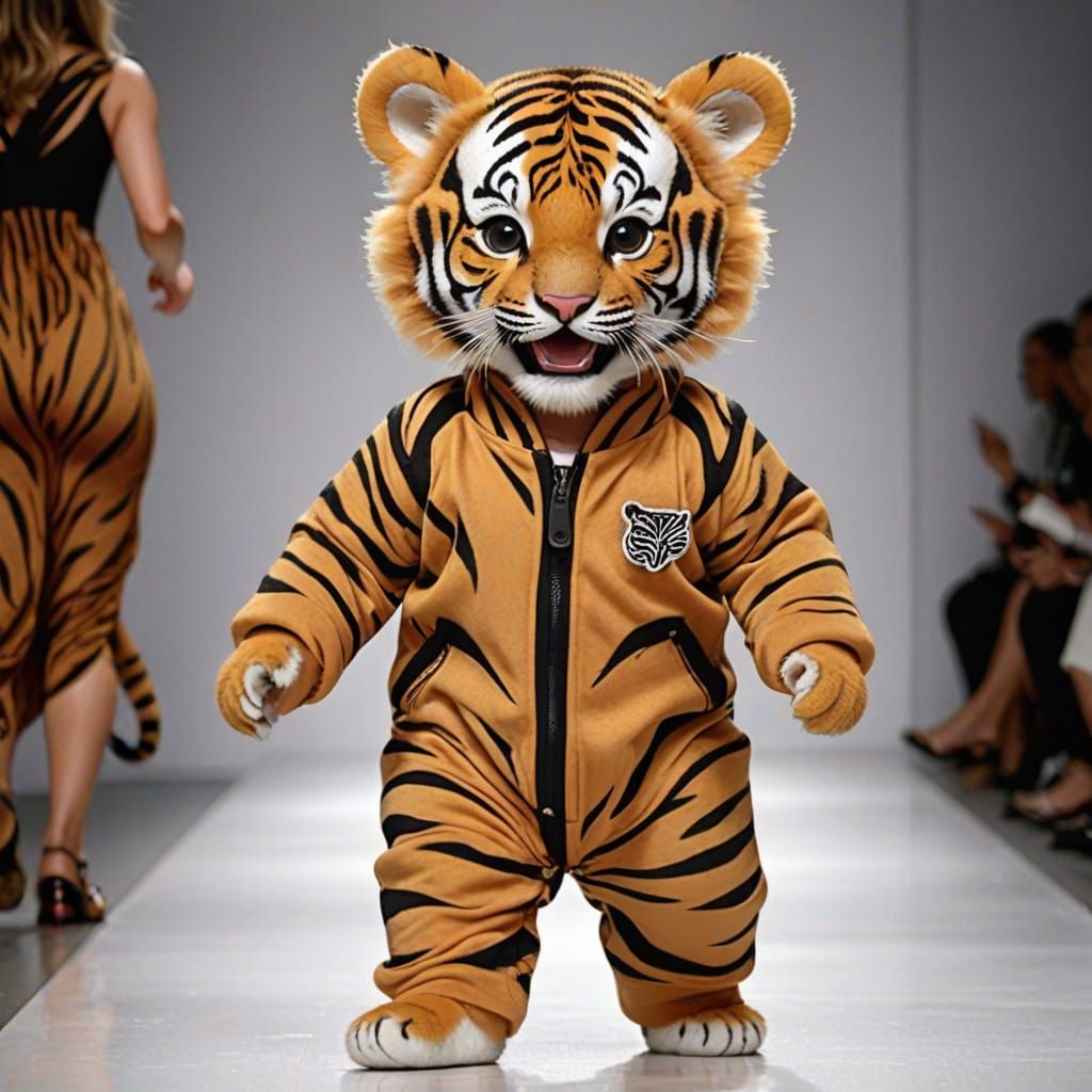 Happy Tiger Baby Struts Down the Catwalk