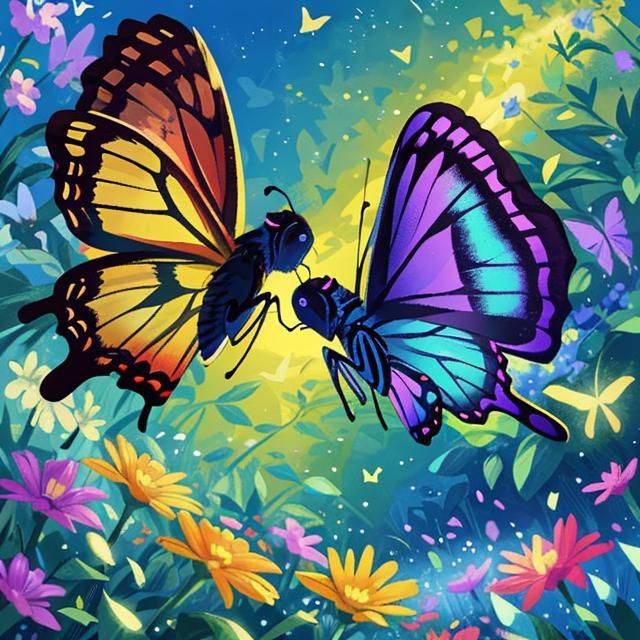 Hyperrealistic Butterflies in a Colorful Garden