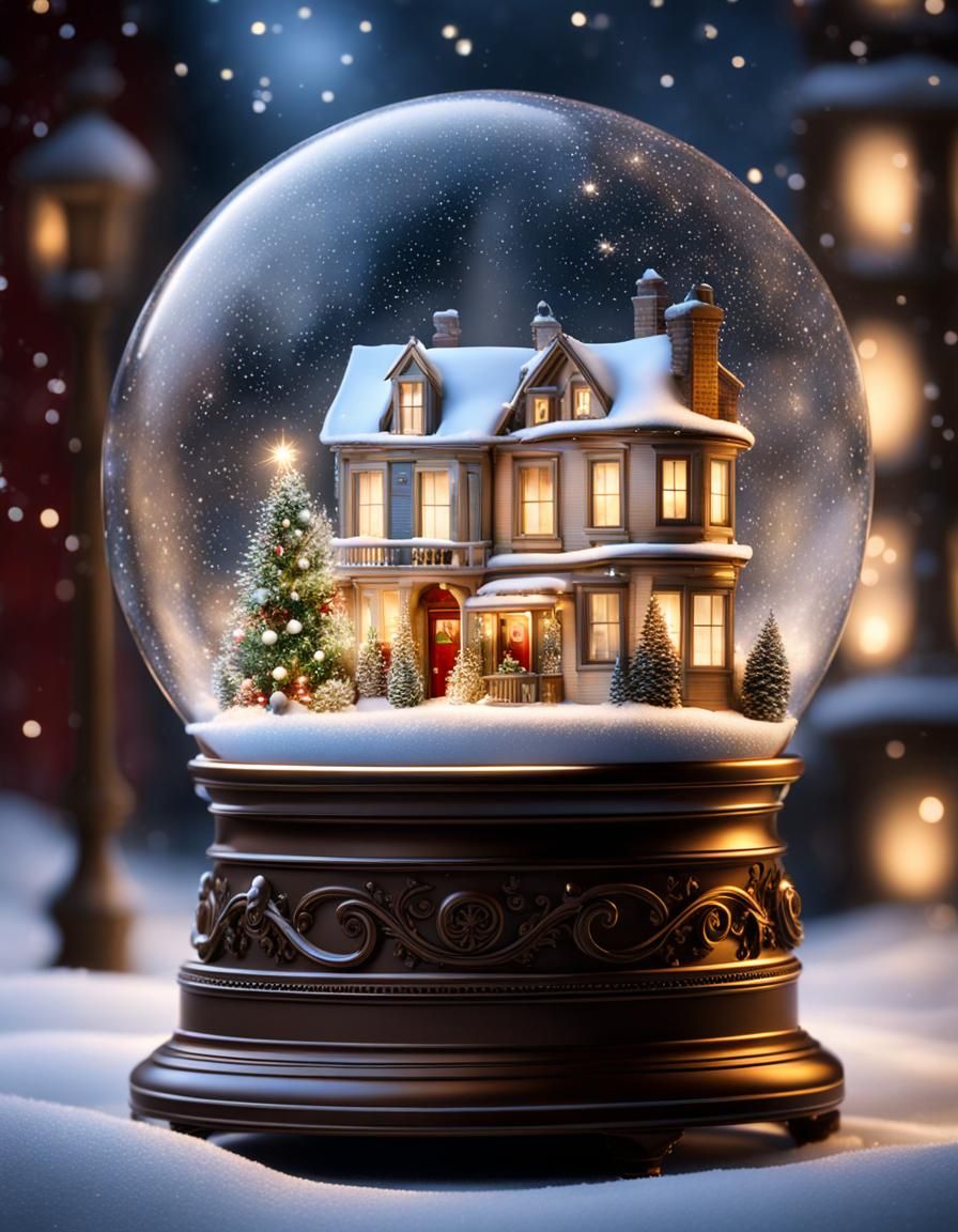 Victorian Christmas Scene in Ethereal Snow Globe