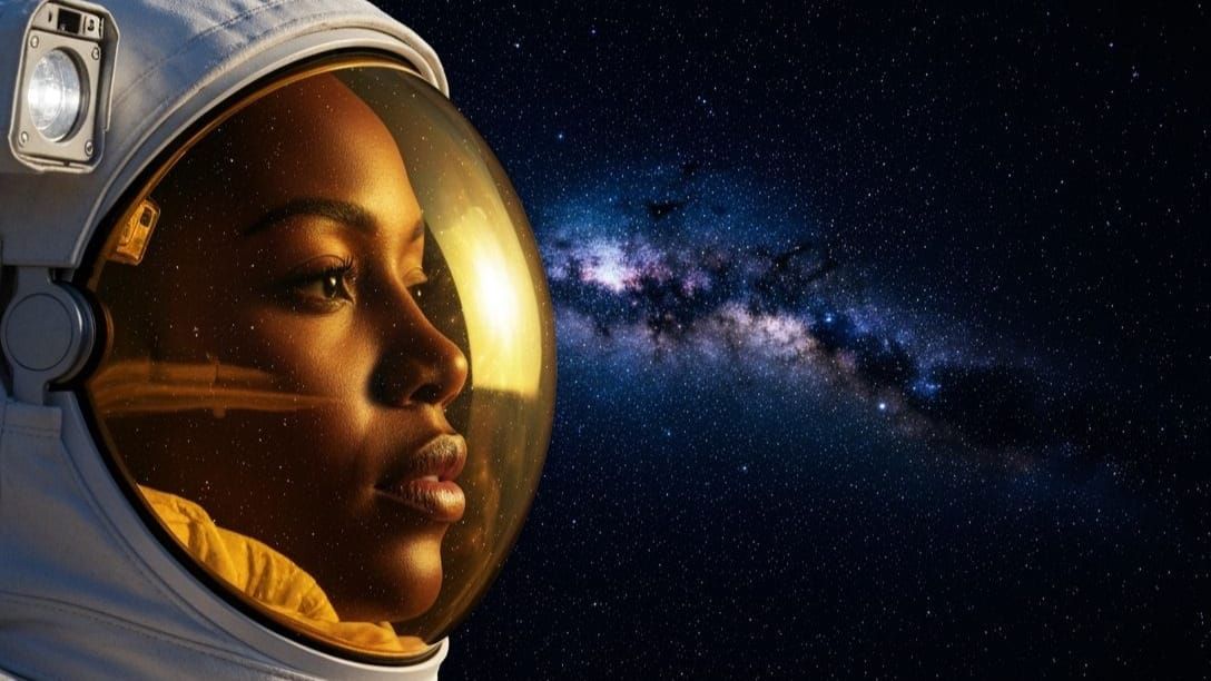 Astronaut Visor Reflecting Cosmic Starscape