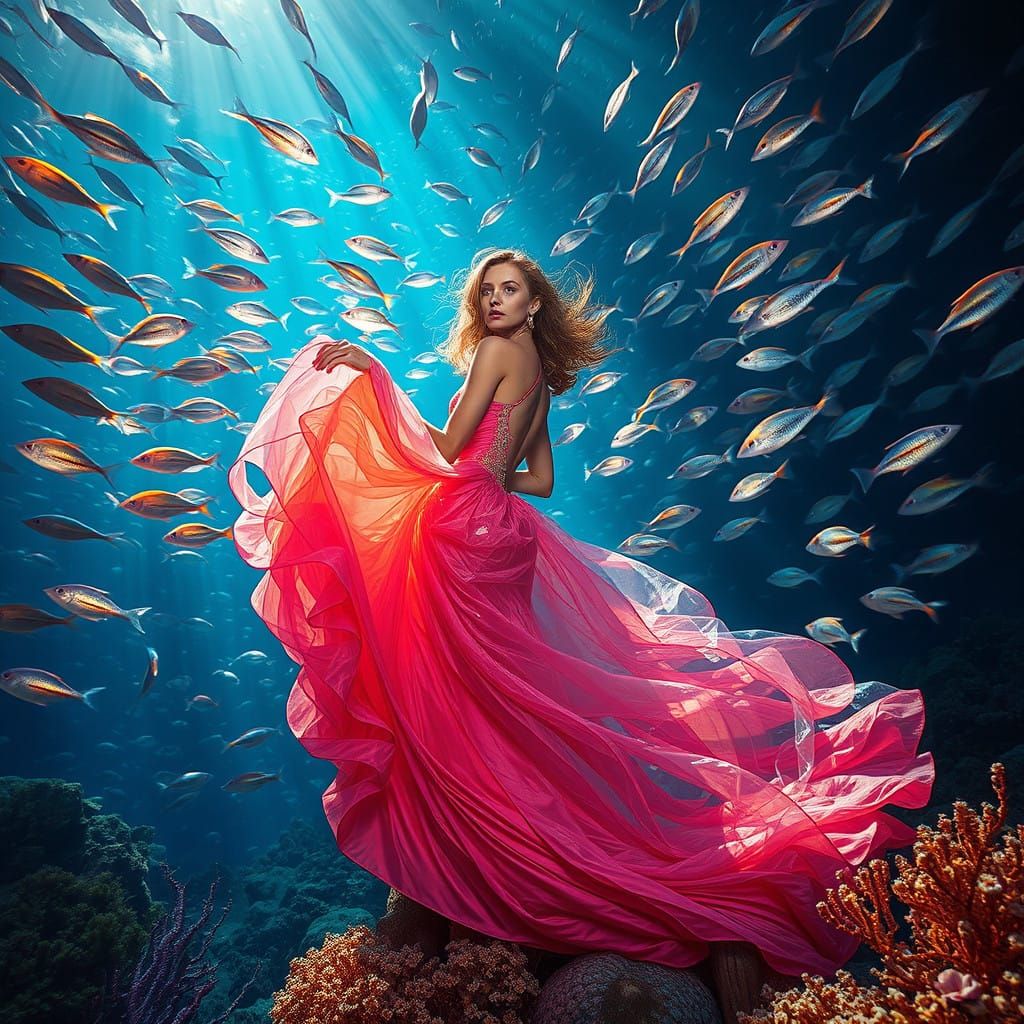 Ethereal Mermaid in Vibrant Ocean Scene