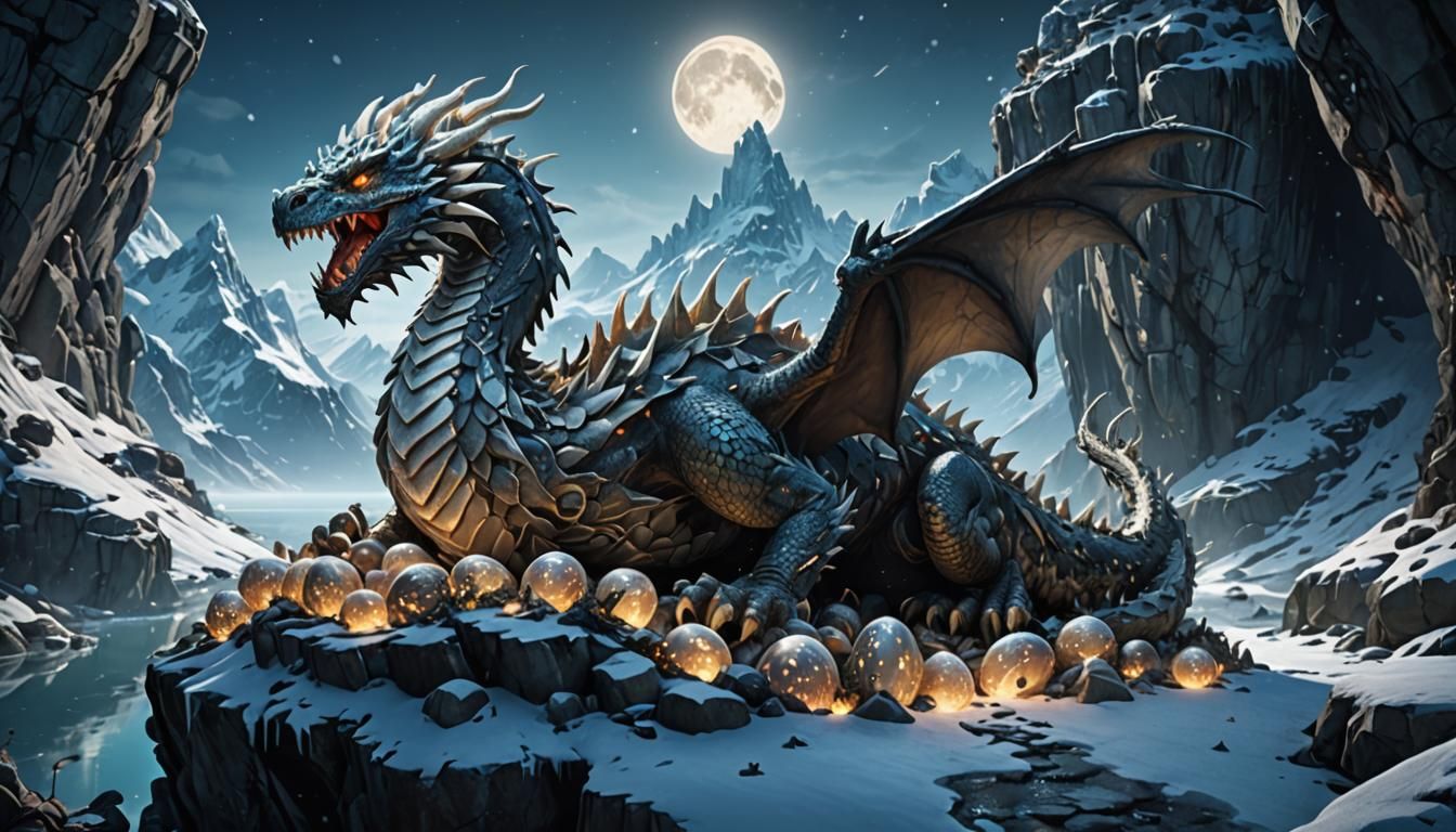 Dragon Nest Over Frozen Fjord in Nordic Fantasy Art