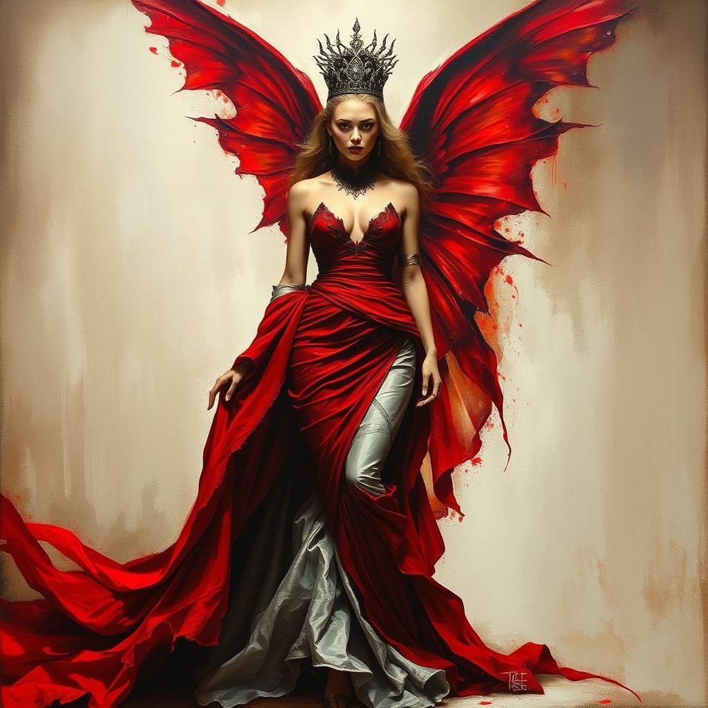 Crimson Bandage Dress in Oil Painting Style