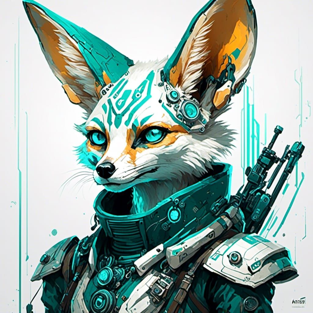 Cyberpunk Fennec Fox Biomechanical Portrait