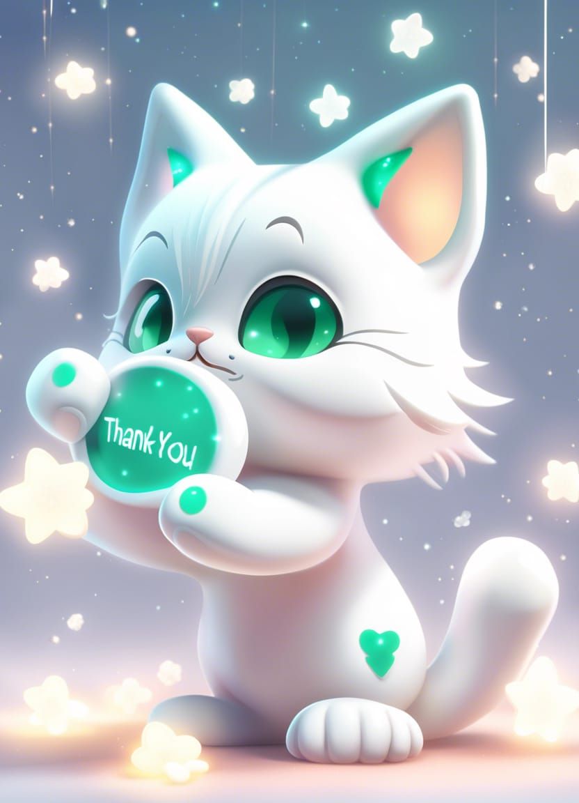 Adorable Cat Says Thank You: 3D Digital Art