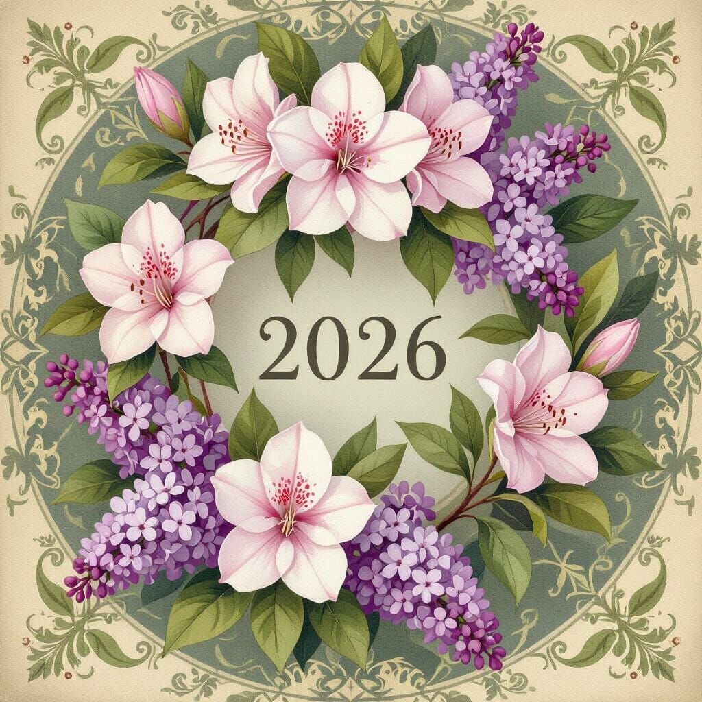 Antique Baby Announcement 2026 with Pastel Flowers