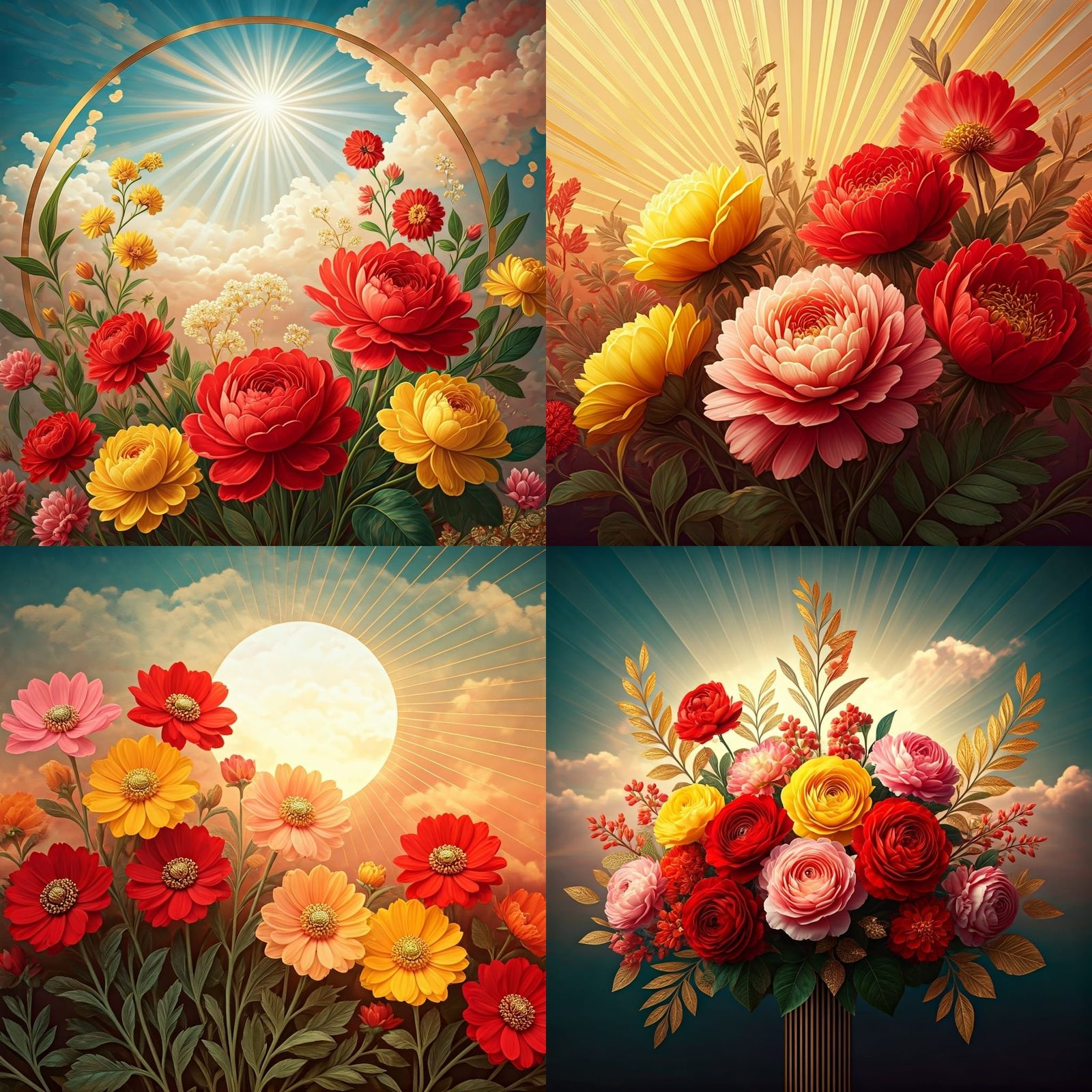 Floral Arrangement with Iridescent Foil and Gold Leaf