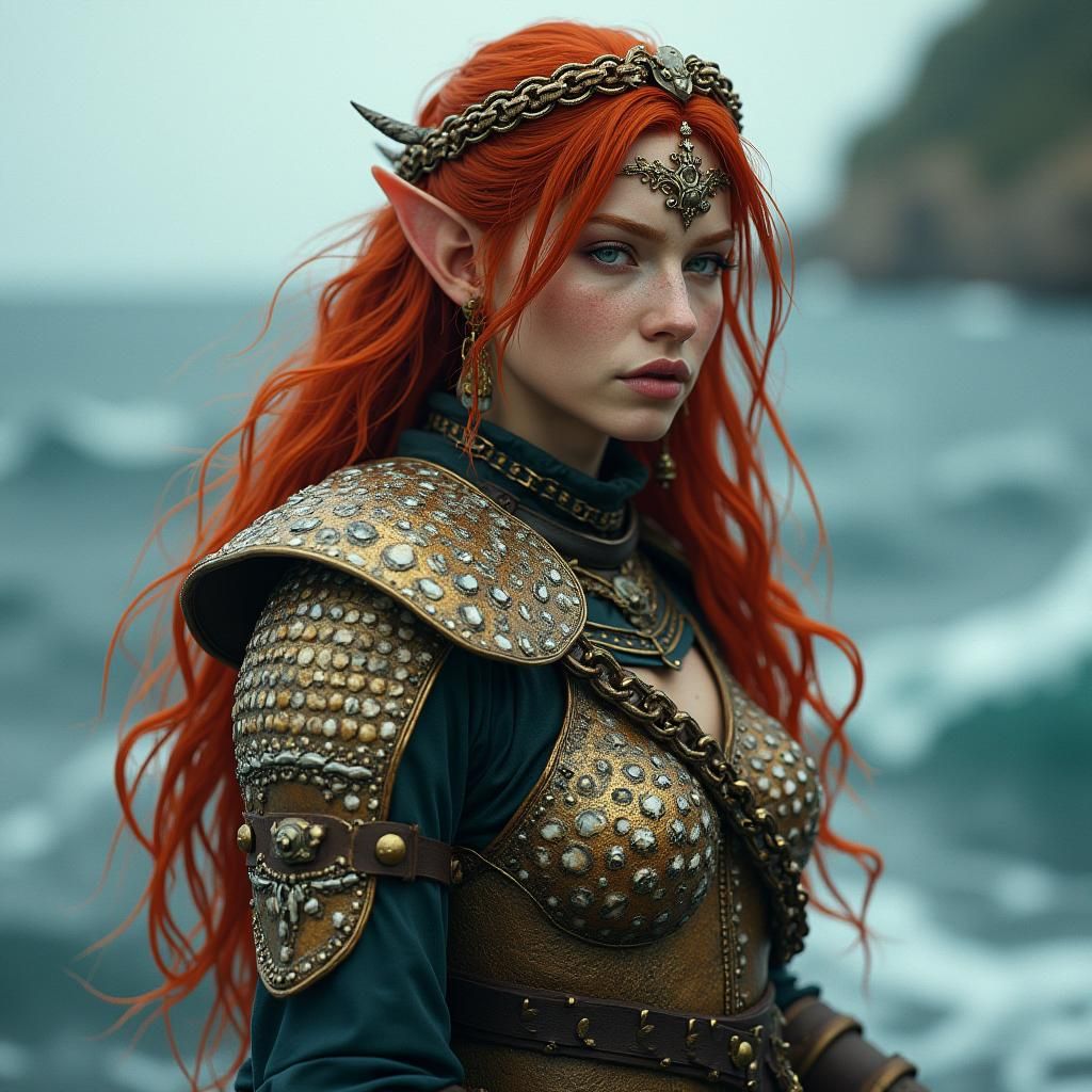 Red-Haired Sea Viking Elf in Shell Chainmail