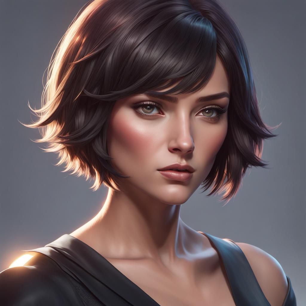 Hyperdetailed Portrait of a Short-Haired Girl