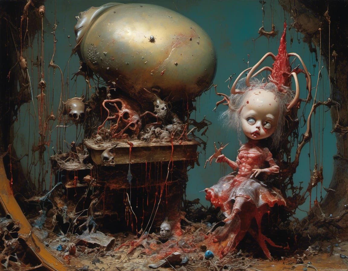 Surreal Vampire Chibi in Eldritch Setting