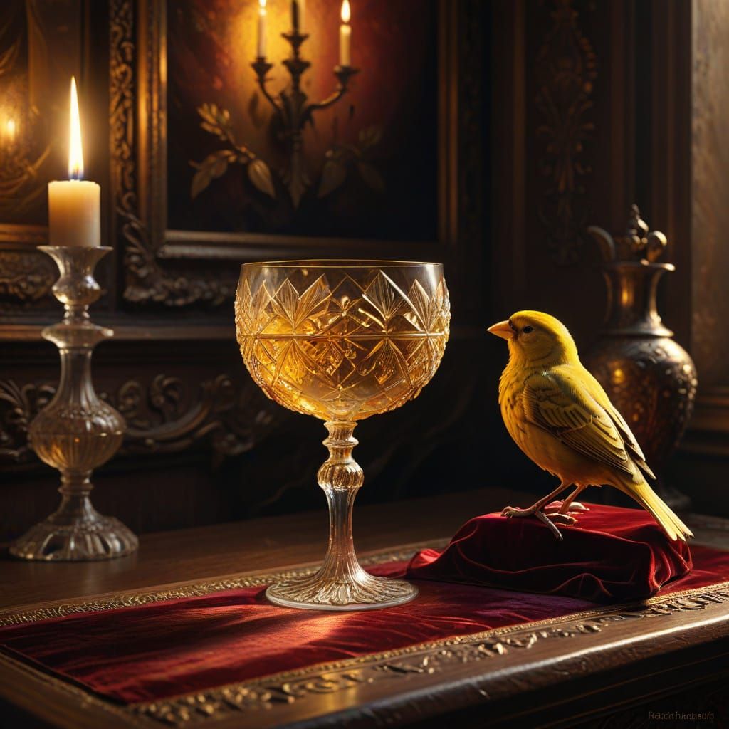 Baroque Canary with Wine in Golden Light