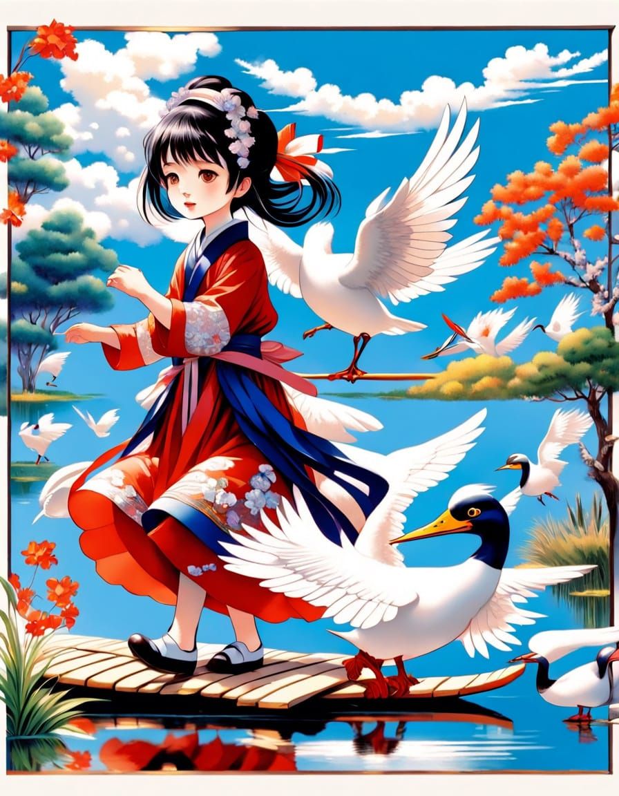 Vibrant Fauvist Scene with Whimsical Encounter