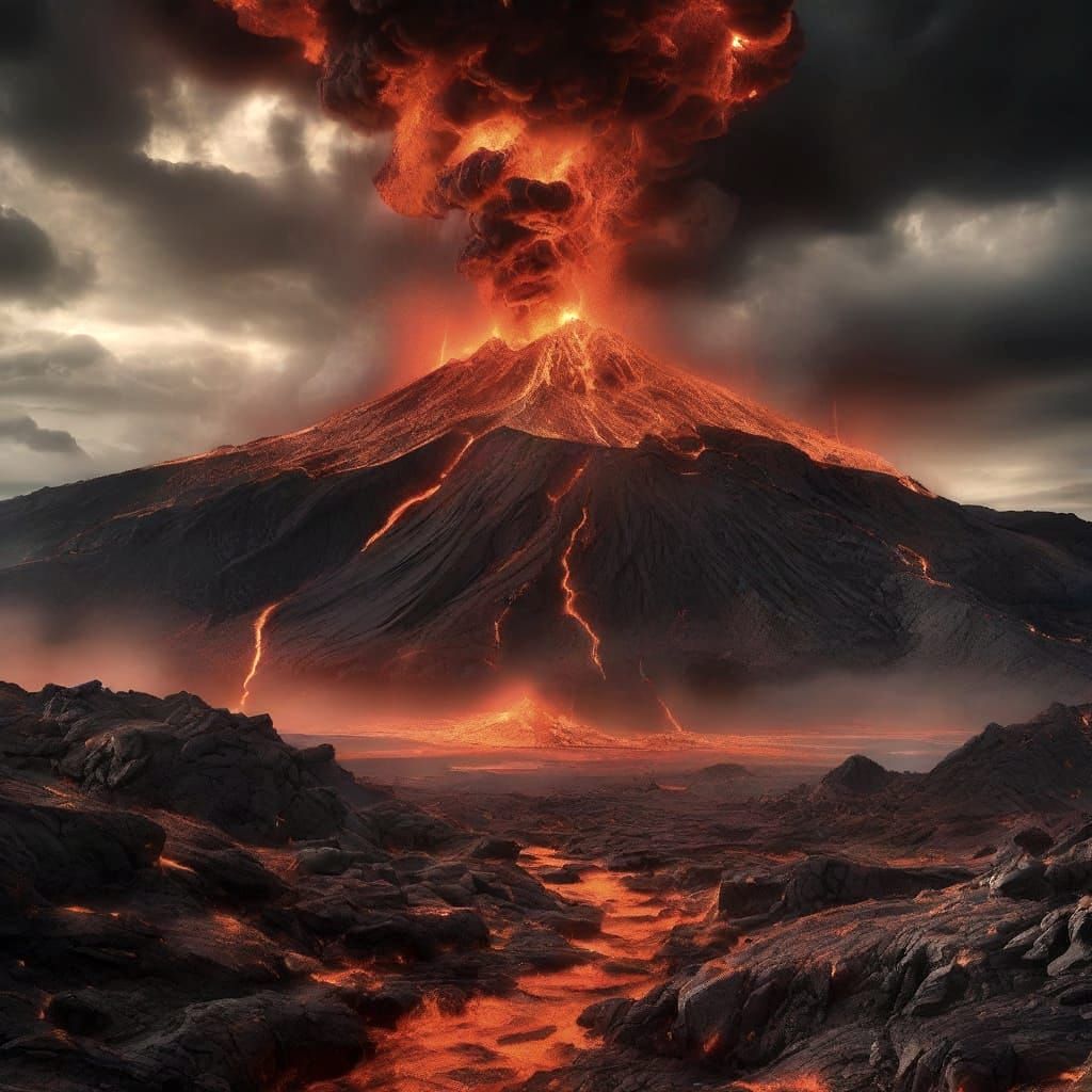 Dramatic Volcanic Landscape in 3D Rendering