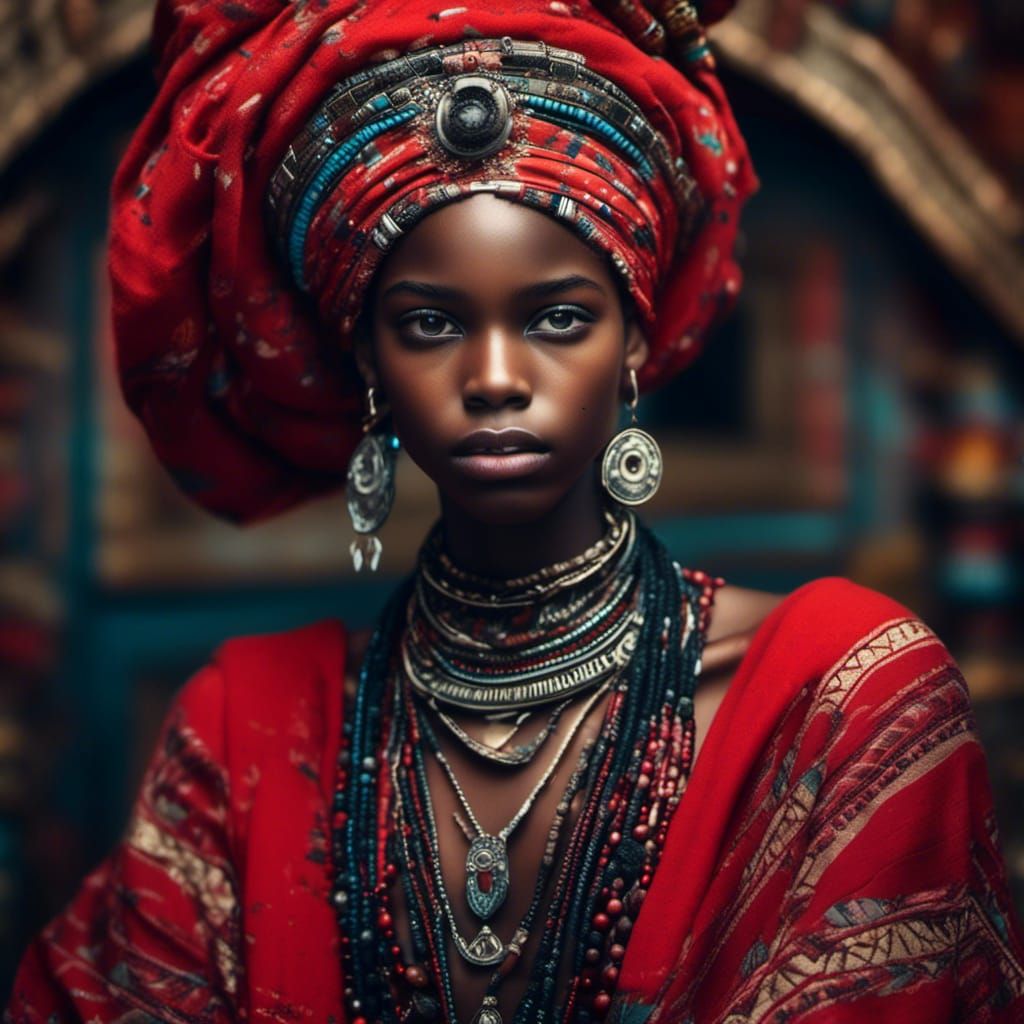 Black Princess with Mayan Ornaments: Hyperrealist Portrait