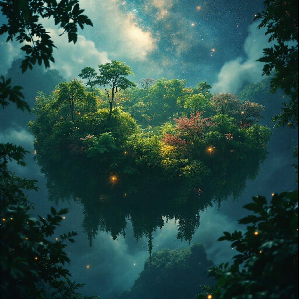 Floating Rainforest in Space Cinematic Film Still