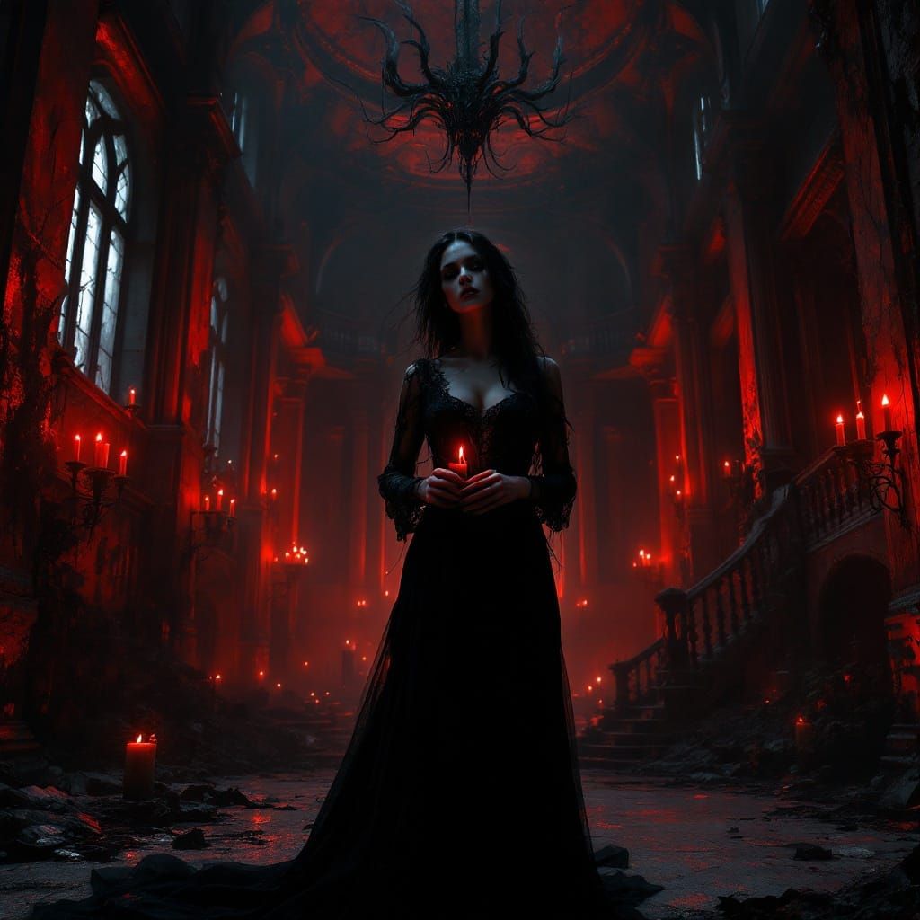 Ethereal Lady in Crimson Hues