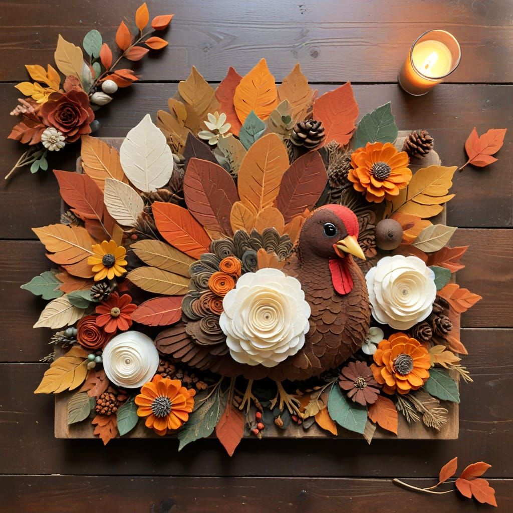 Fall Turkey Centerpiece in Mixed Media Collage