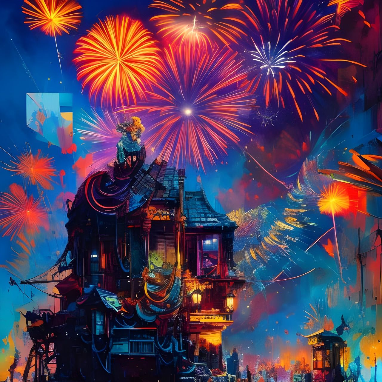 Fireworks in Gouache with Anime Visual Style