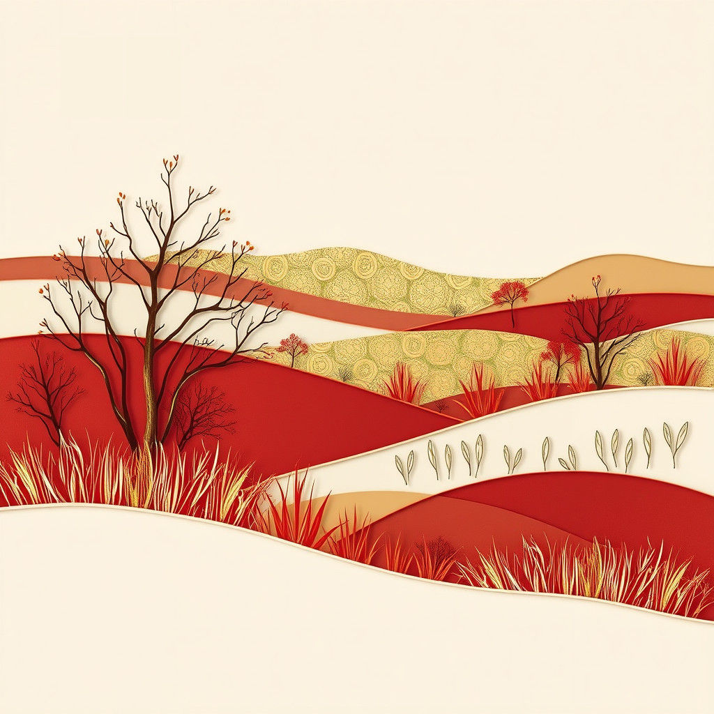 Abstract Autumn Landscape with Gold Leaf Accents