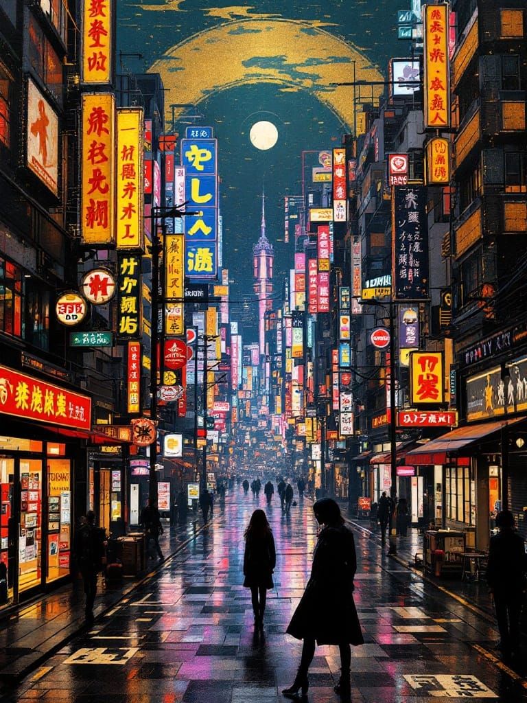 Ethereal Byzantine Goddess in Cyberpunk Tokyo
