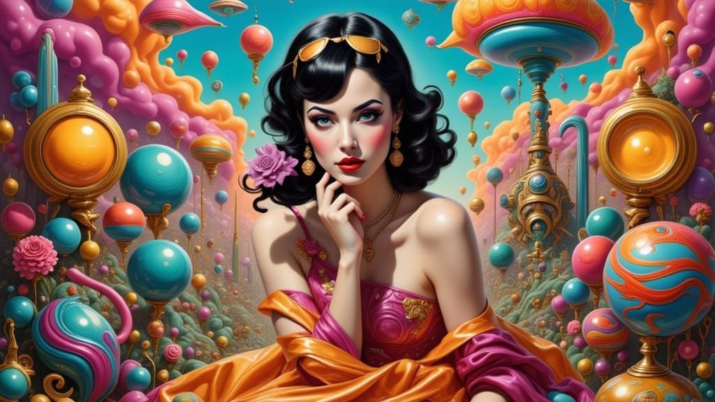 Confused Woman in Vibrant Digital Collage