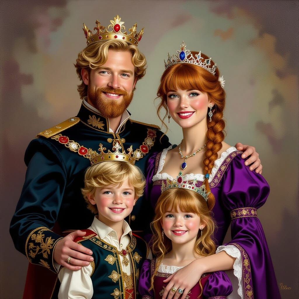 Happy Royal Family Portrait in Fantasy Art Style