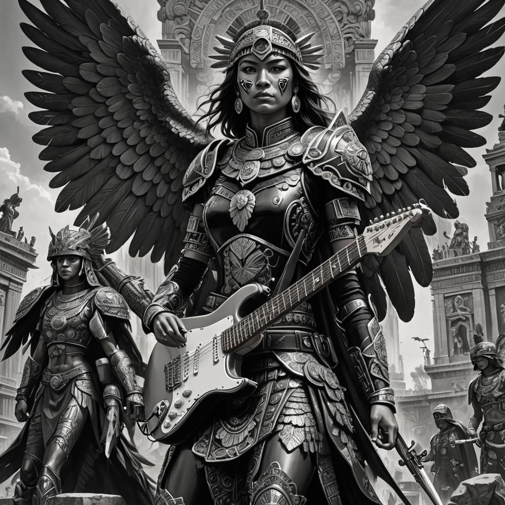 Aztec Warrior Plays Guitar in Mexico City