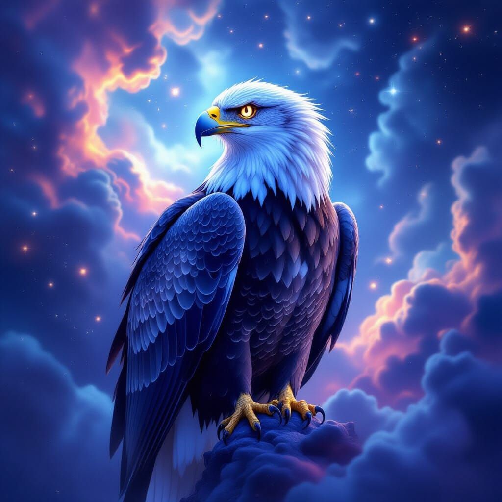 Majestic Eagle on Celestial Nebula in Ethereal Style