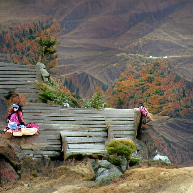 Japanese Girl on Mountain Bench