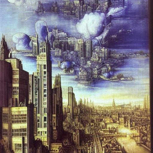 Futuristic Cityscape as Oil Painting