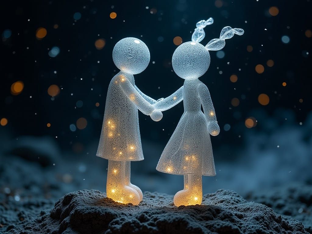 Supergenius Stick-Figure Guy & Gal Hand-Knit Masterpiece Blown Glass Sculpture